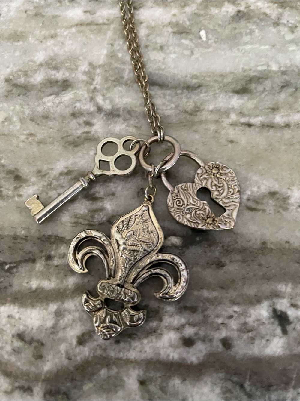 Fleur De Lis Living Silver Fleur-de-Lis Key & Heart Pendant Necklace